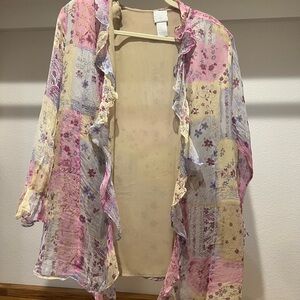 Sheer Pastel Floral Kimono Cover-Up